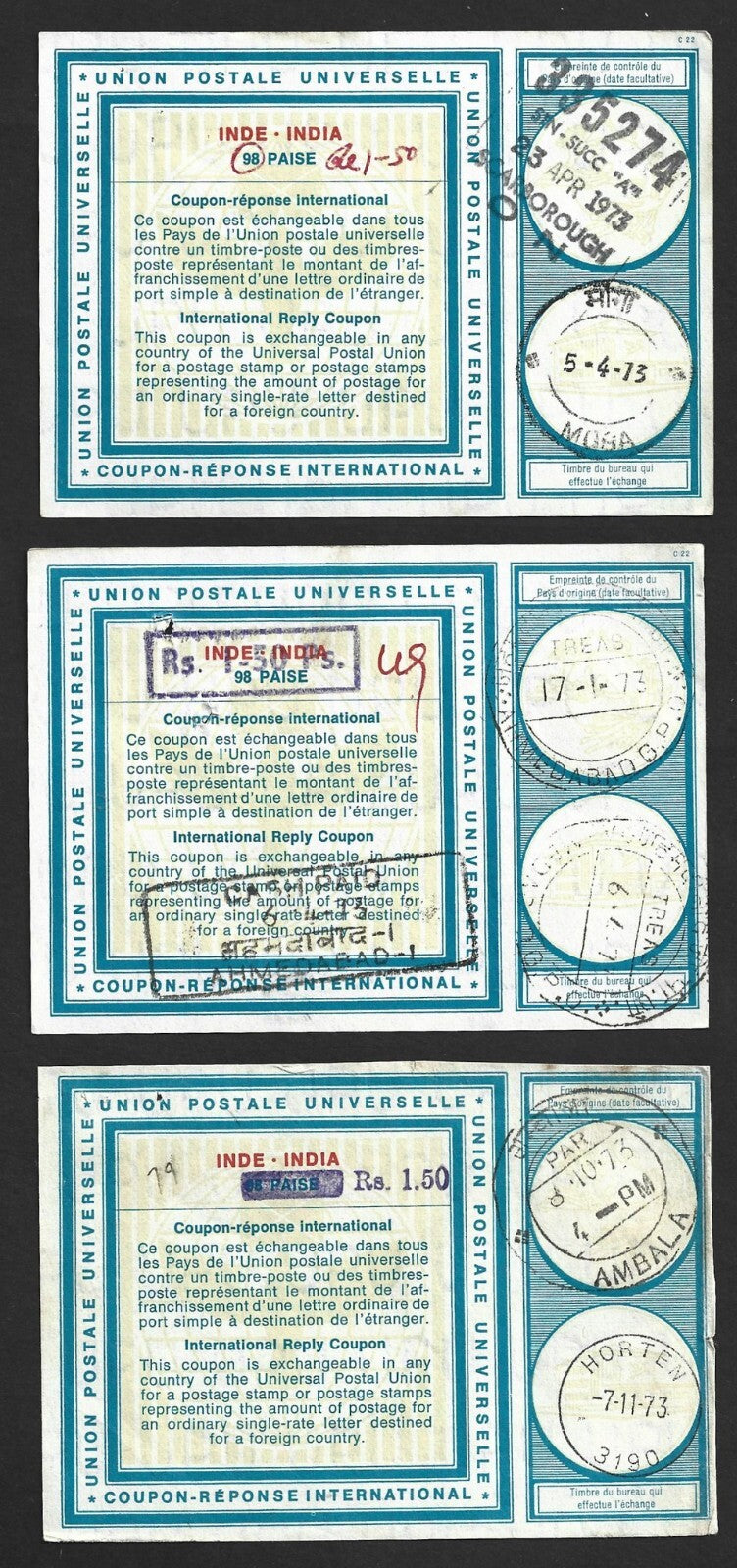 (AOP) India IRC International Reply Coupon collection (12)
