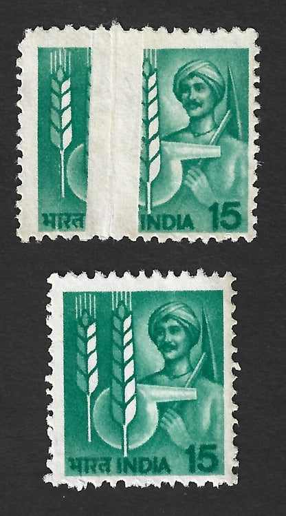 India 1979 15p Farmer PRE PRINTING PAPER FOLD MNH