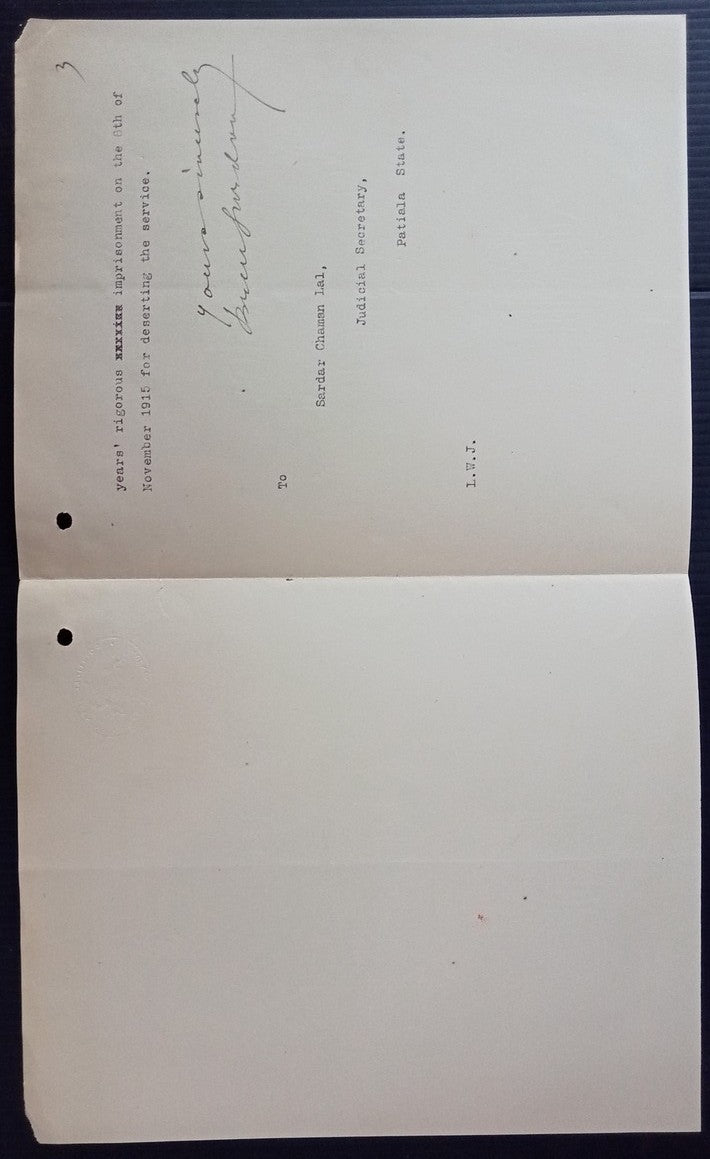 India 1915 POLITICAL AGENCY PHULKIAN STATES crested letter 62 Punjabis desertion
