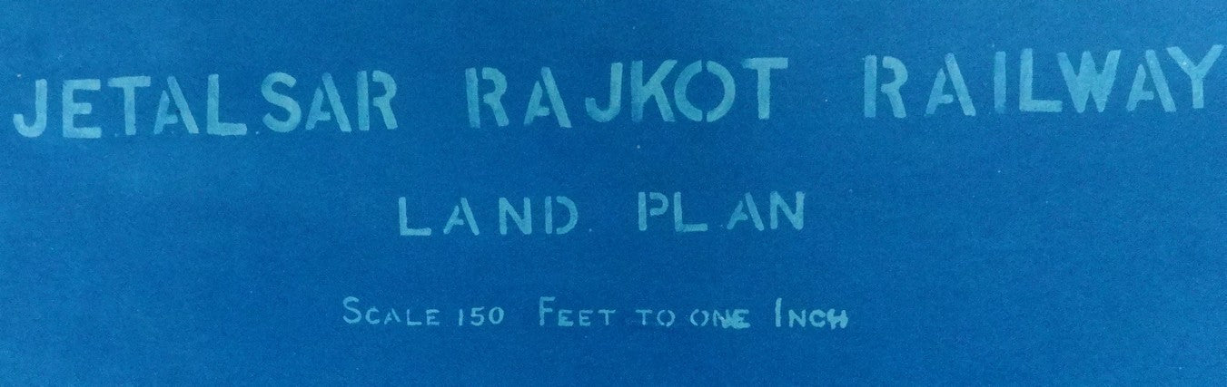 India 1899 Jetalsar Rajkot Railway signed LAND PLAN map blue print 20”x36” FAULT