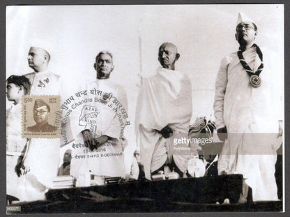 India Netaji Subhas Chandra Bose with Gandhi 2016 Azad Hind Fauz maxi card