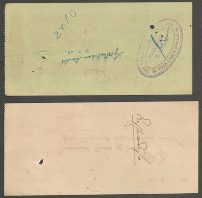 India 1944-1949 check cheques The Comilla Banking Corporation Ltd.(3) Calcutta