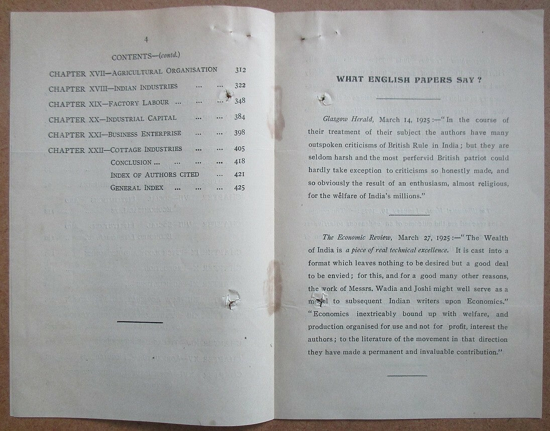 India 1926 letter signed author Pestonji Ardeshir Wadia + book ad