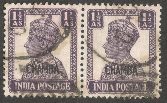 AOP India Chamba State 1942-47 1 1/2a used pair. SG 112 £34