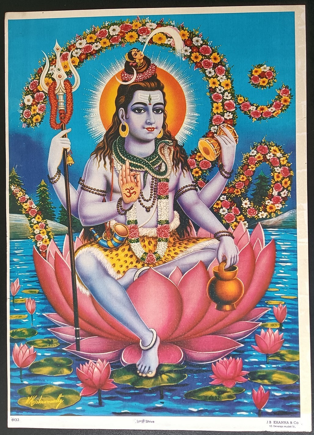 India vintage poster LORD SHIVA by J.B.Khsnna & Co. 9.5"x13.5" inches