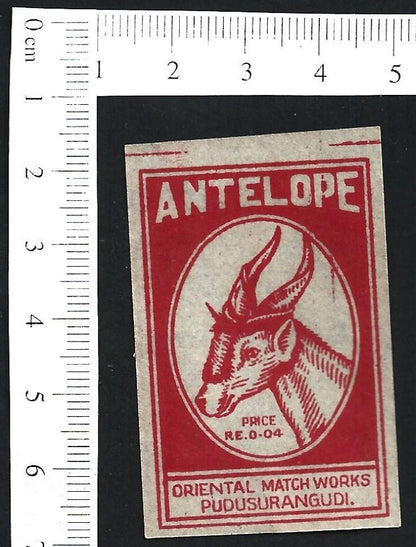India vintage 1940s-50s matchbox label ANTELOPE