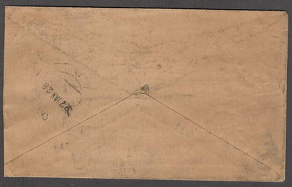 India KGV 1a brown/kraft long format envelope with printed advert used 1928