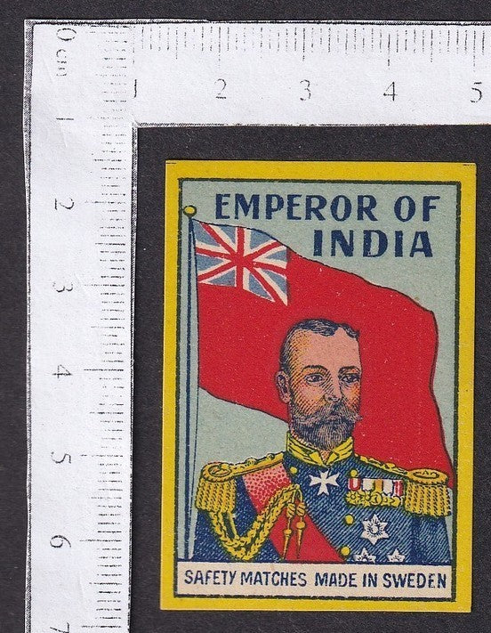 India EMPEROR OF INDIA vintage matchbox label