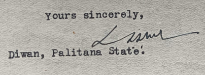 India 1946 crested letter PALITANA STATE signed by the Diwan