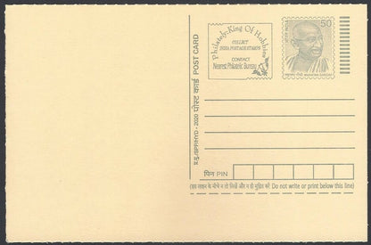 AOP India full back pictorial 50p Gandhi postal card GANDHI hatted