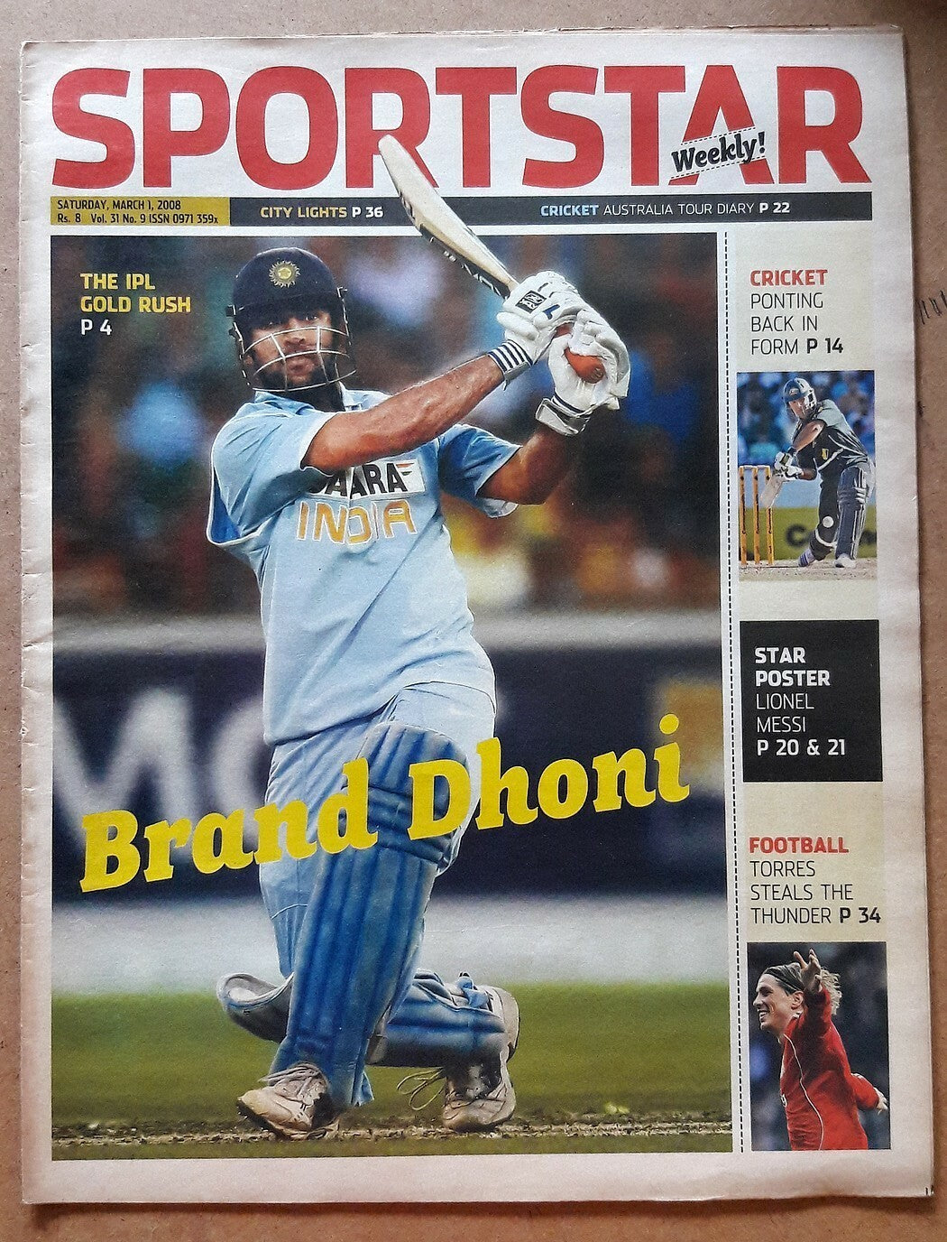 India Sportstar 2007-10 CRICKET cover issues 10” X 13” (5)