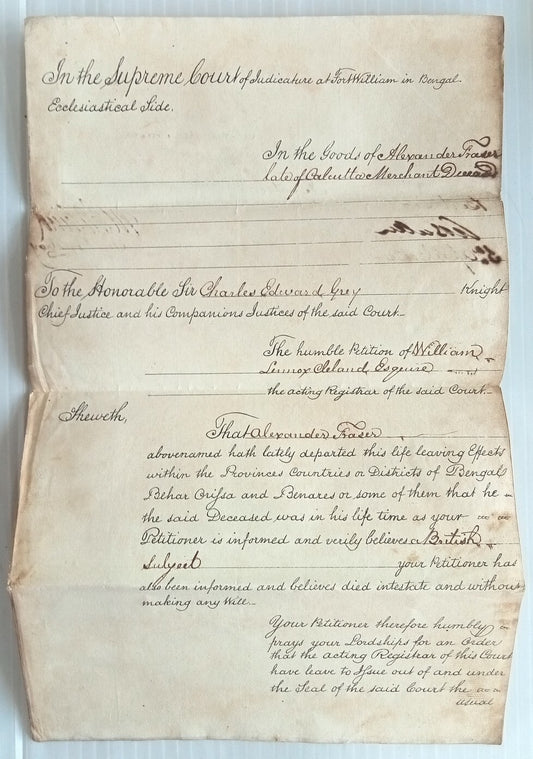 AOP India 1826 Supreme Court, Fort Williams, Calcutta document