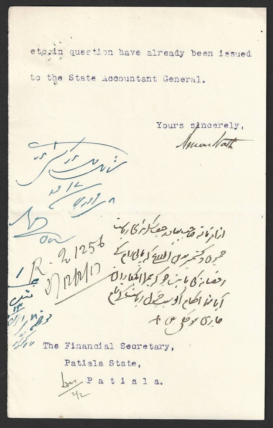 India 1917 signed crested letter CHIEF MINISTER * JAMMU & KASHMIR STATE
