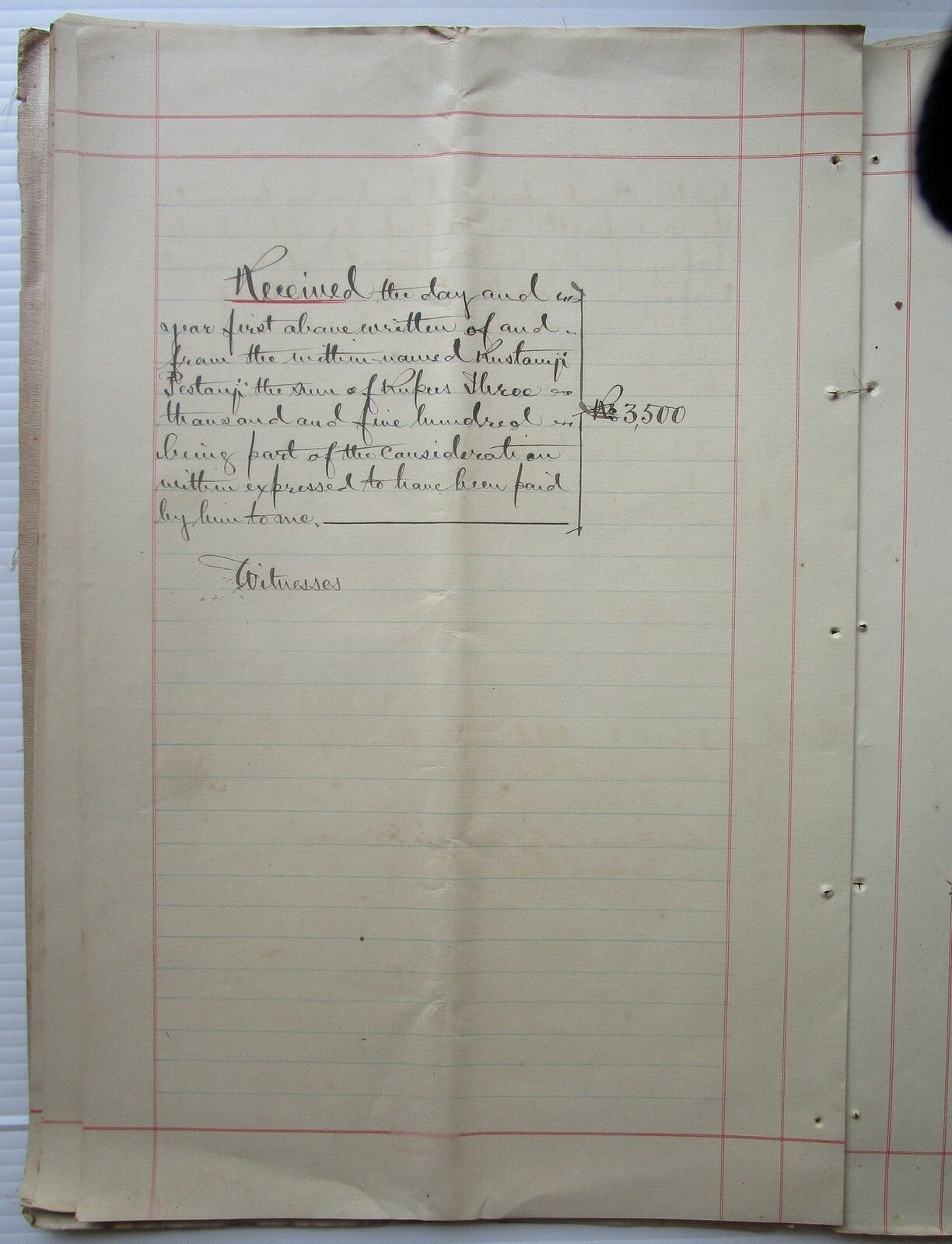 India 1907 Deed of Charge document with Special Adhesive QV 8R & KEdVII 10R, 50R