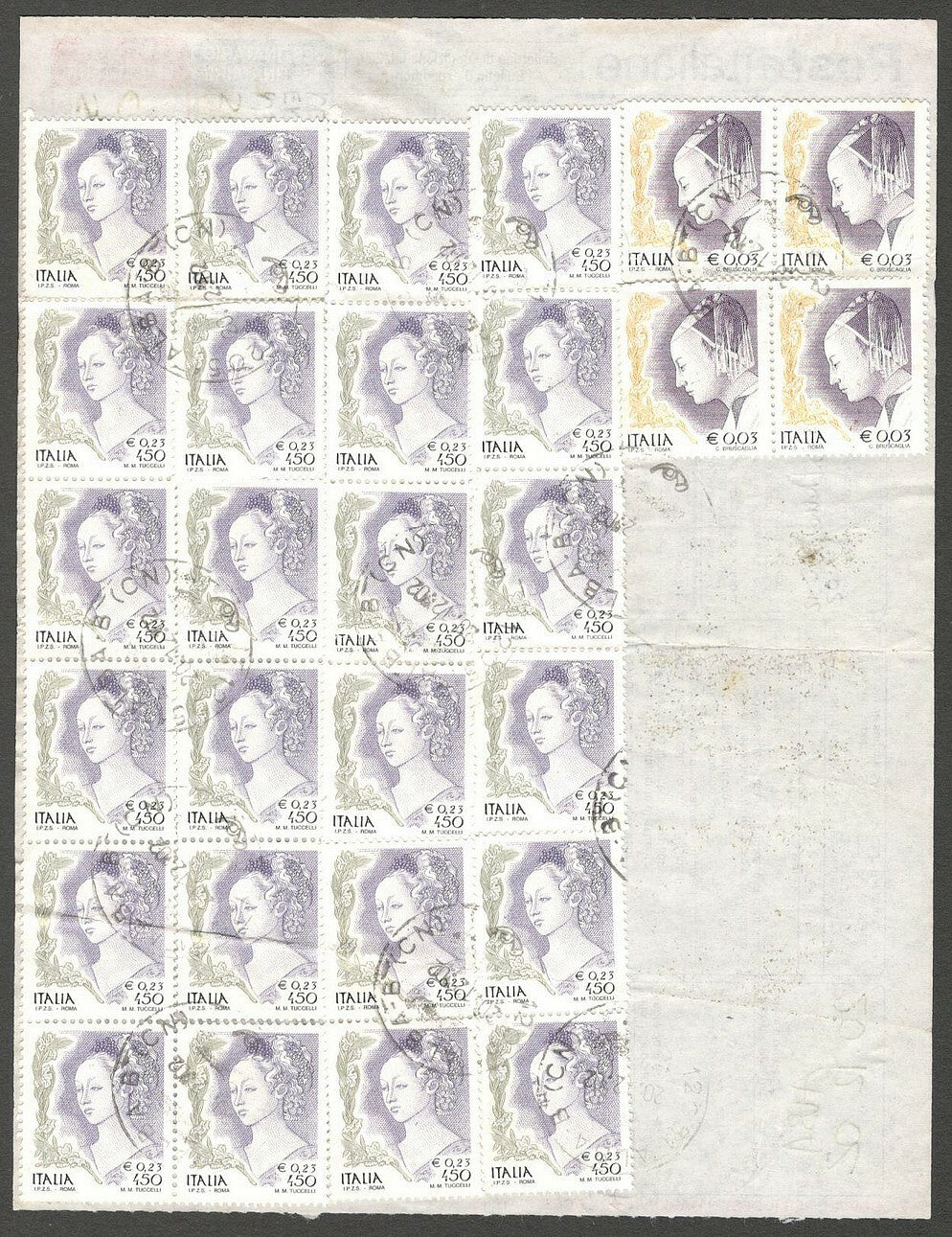AOP Italy 2002 parcel card to India with dual currency issues