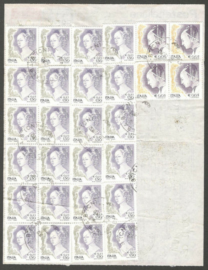 AOP Italy 2002 parcel card to India with dual currency issues