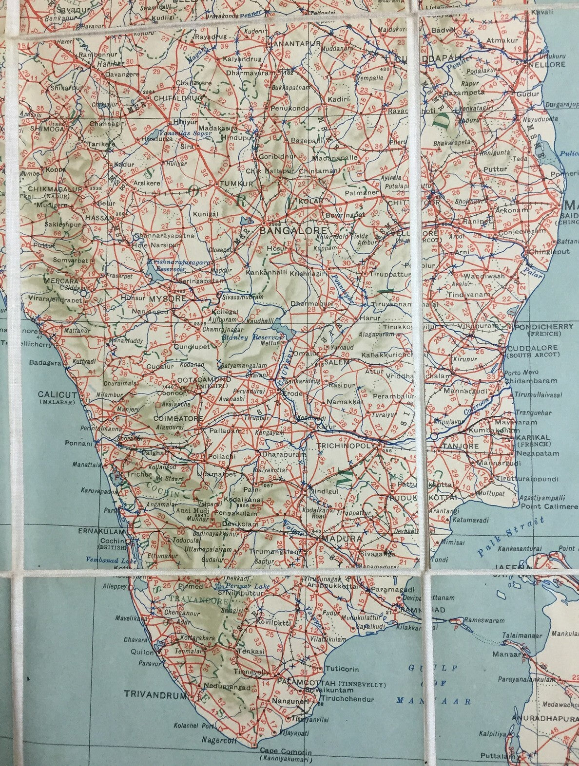 1945 ROAD MAP OF INDIA cloth backed folding map 32x43 inches