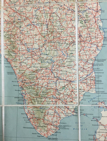 1945 ROAD MAP OF INDIA cloth backed folding map 32x43 inches