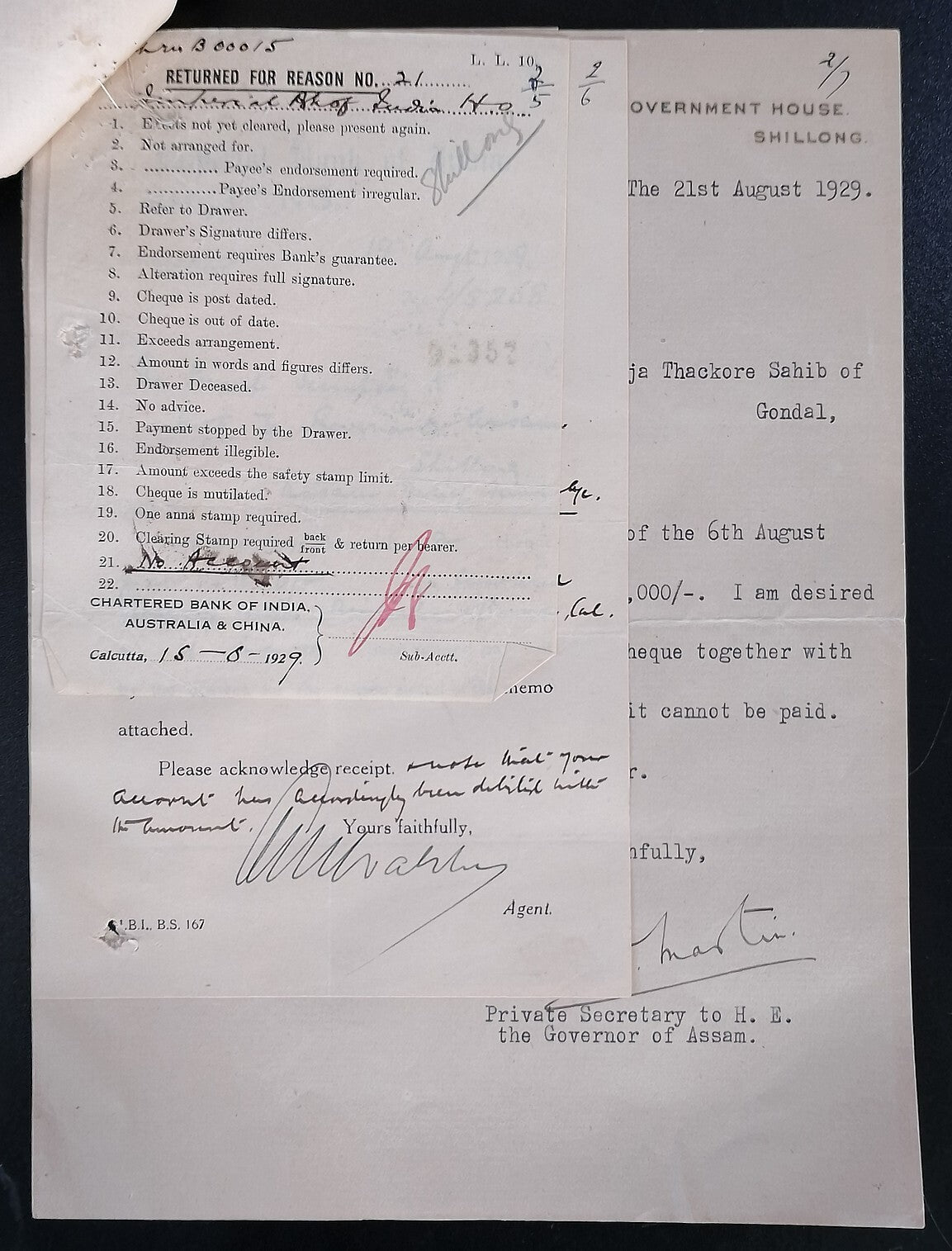 AOP India Correspondence : Assam Flood Relief Fund Donation 1929