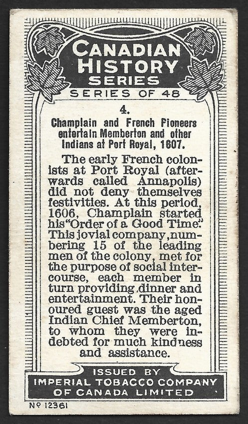CANADIAN HISTORY 1926 cigarette card Imperial Tobacco INDIANS AT PORT ROYAL 1697