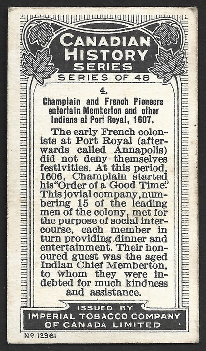 CANADIAN HISTORY 1926 cigarette card Imperial Tobacco INDIANS AT PORT ROYAL 1697