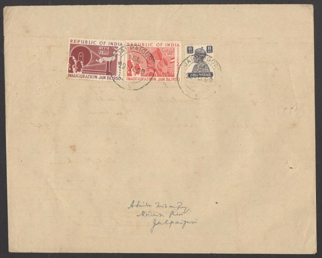 India 1950 Telegram with 1950 Republic 12a 