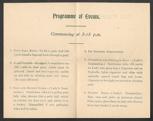 AOP India 1909 Gymkahana Games Programme 