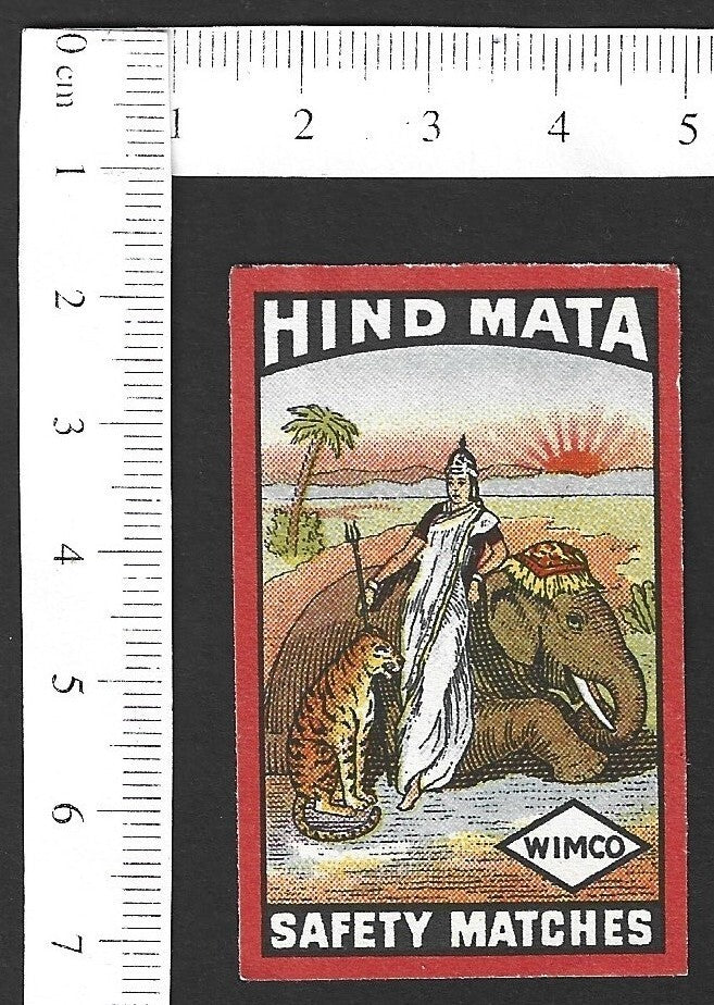 India vintage matchbox label HIND MATA Made in Sweden