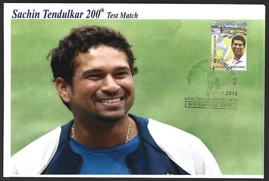 CRICKET India 2013 Sachin Tendulkar 200th Test private FDC with diecut label