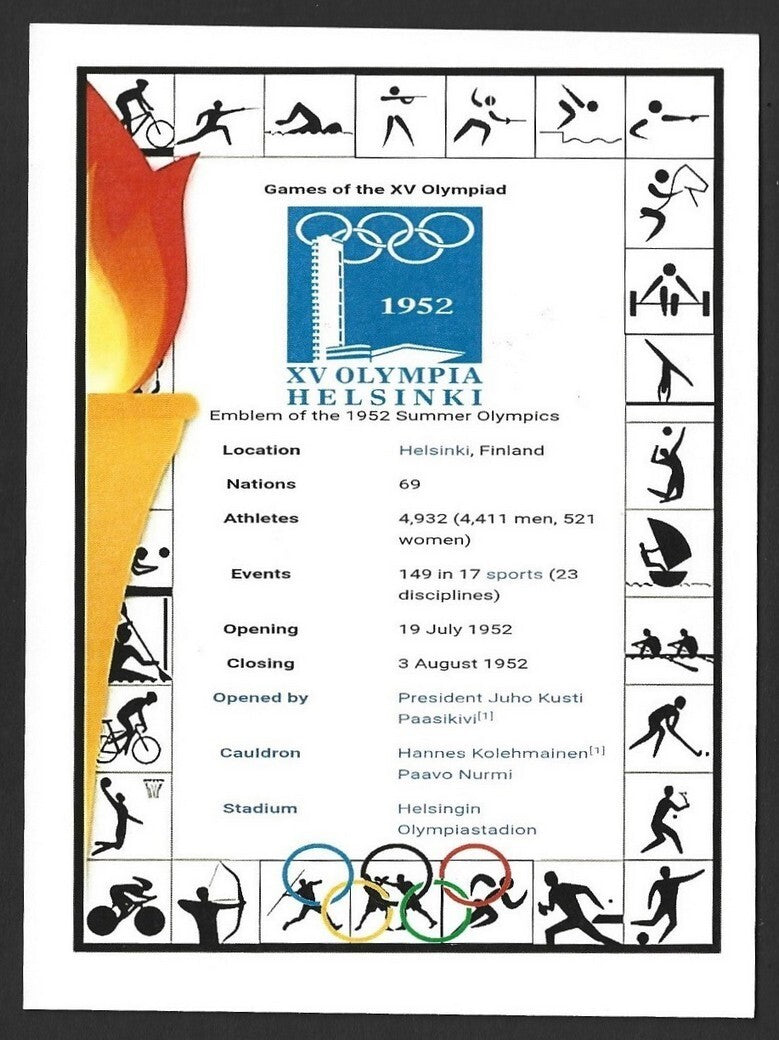 India 2024 Paris Olympics maxi card with 1952 Helsinki, Finland Olympics cachet