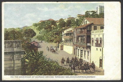 India UB color postcard H.E. GOVERNOR OF BOMBAY DRIVING THROUGH WALKESHWAR ROAD