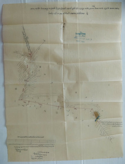 India 1942 hand drawn border survey map on thin paper Zilla Chittorgarh 15”x”20