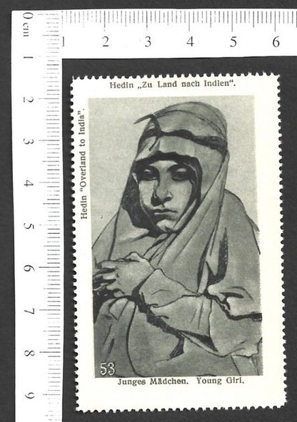 Vintage OVERLAND TO INDIA poster stamp - YOUNG GIRL zaz