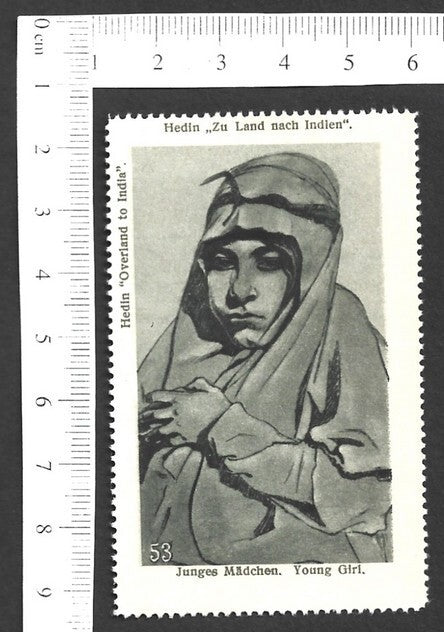 Vintage OVERLAND TO INDIA poster stamp - YOUNG GIRL zaz