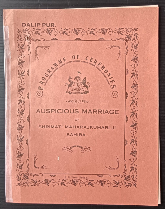 India 1937 Dalip Pur Programme of Ceremonies Shrimati Maharajkumar Ji Sahiba