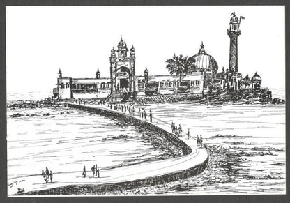 AOP India BOMBAY sketch postcard HAJI ALI DARGAH