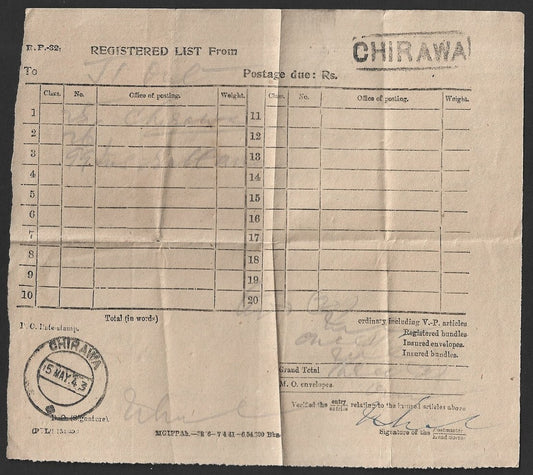 India 1943 REGISTERED LIST