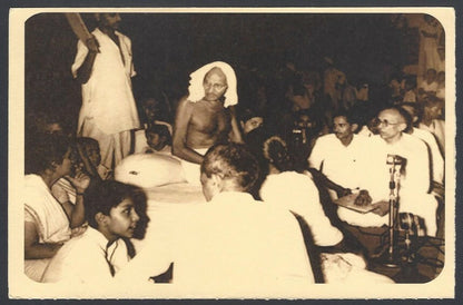 AOP India full back pictorial 50p Gandhi postal card GANDHI meeting 