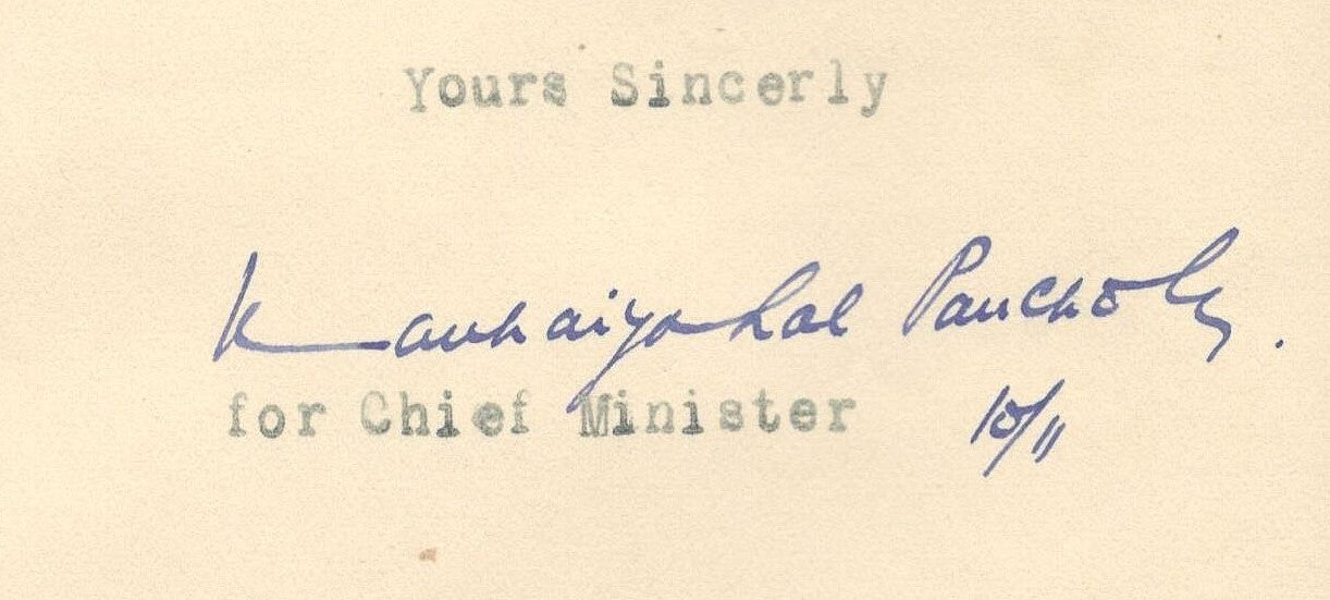 India 1945 crested letter CHIEF MINISTER / REWA STATE signed