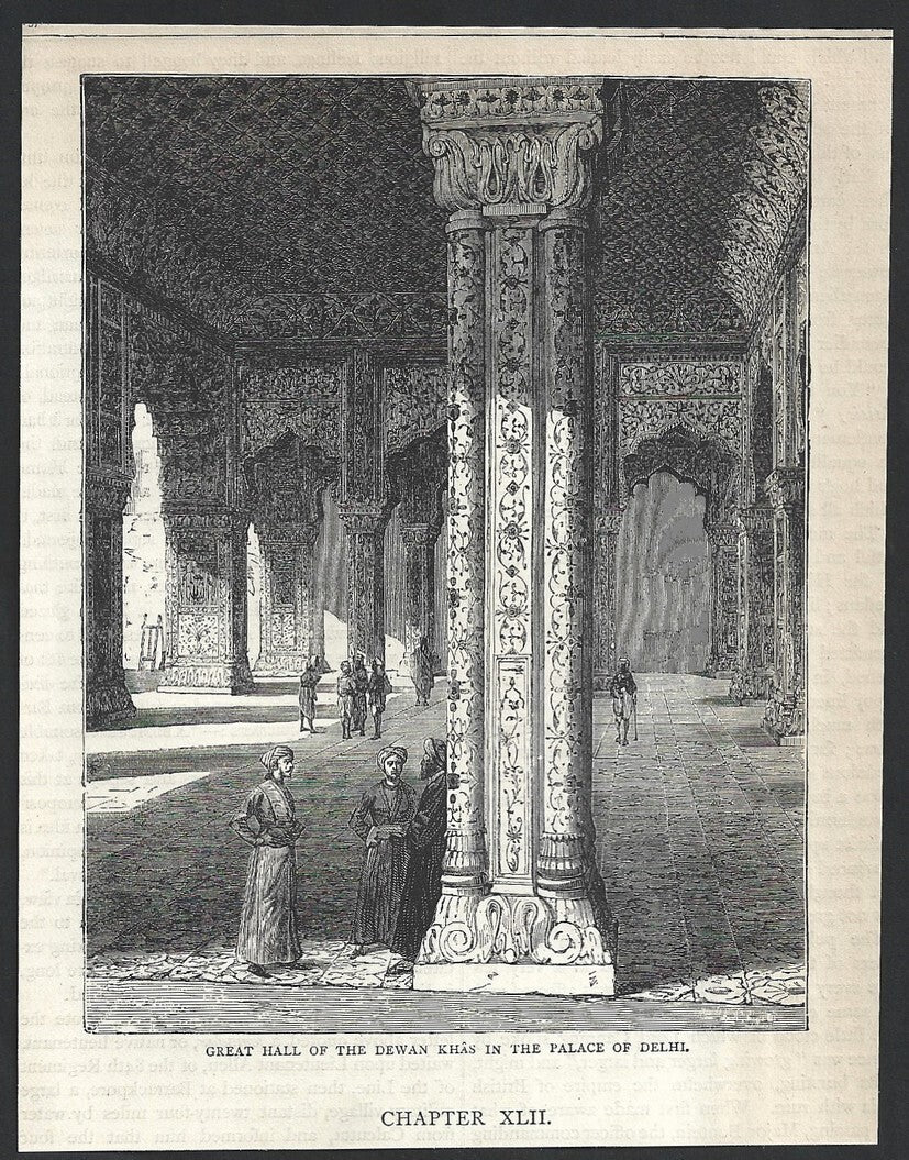 India GREAT HALL OF THE KHAS IN DELHI engraved print - Rousslet 1876 7"x5.5"