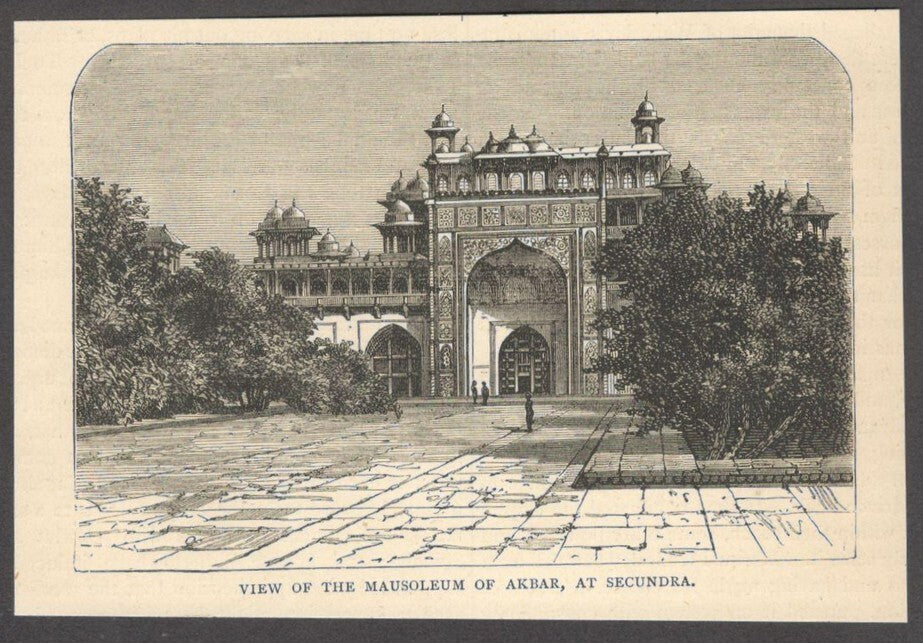 India THE MAUSOLEUM OF AKBAR, AT SECUNDRA engraved print - Rousslet 1876 5.5"x3.