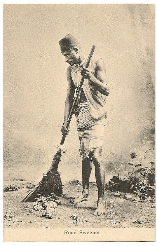 India 1910s Bombay Road Sweeper postcard