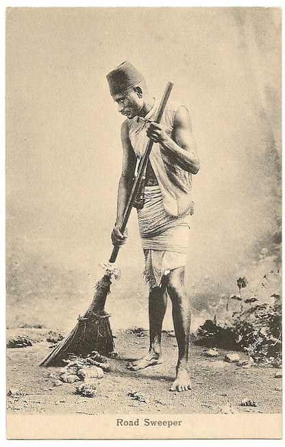 India 1910s Bombay Road Sweeper postcard