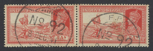68 India KGVI King George VI 2a Dak Runner pair canc FPO 92 Mena, Egypt