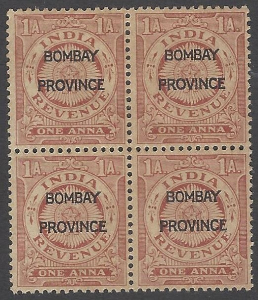 AOP India 1934 1a revenue stamp MNH block of 4