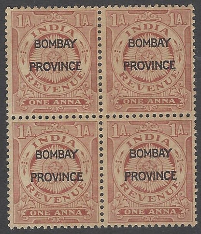 AOP India 1934 1a revenue stamp MNH block of 4