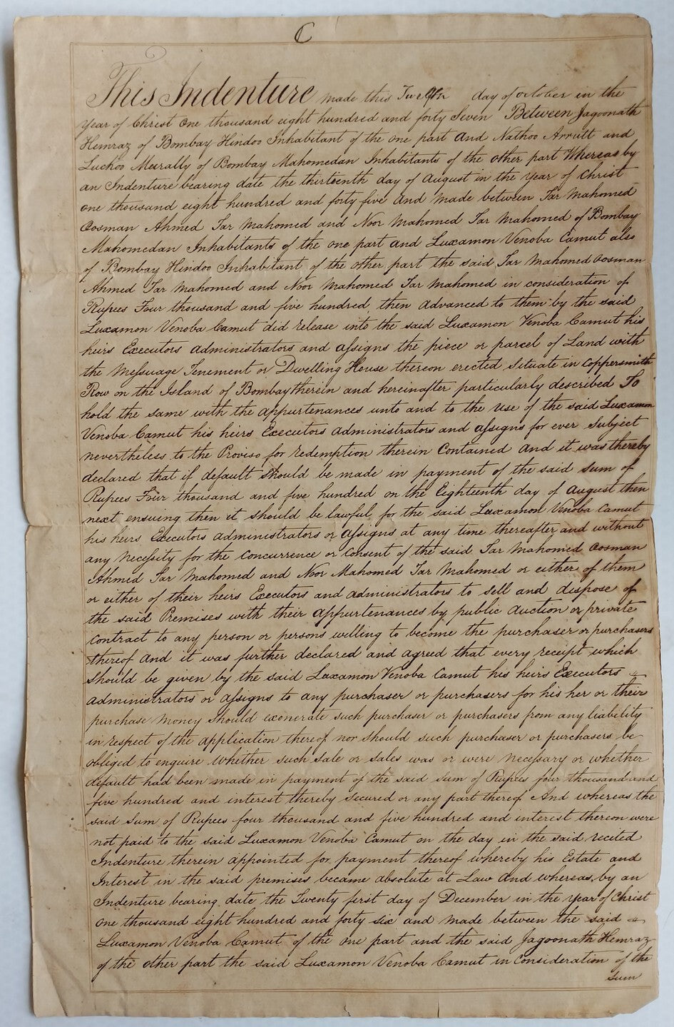 AOP India 1847 Indenture