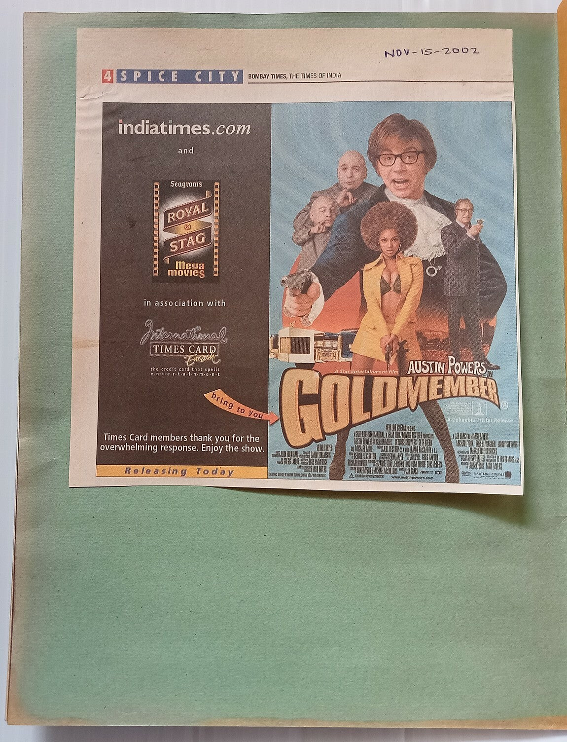 AOP 2002 AUSTIN POWERS 3 India release - distributor's scrapbook 