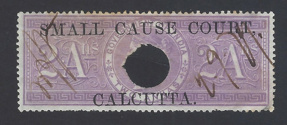 India SMALL CAUSE COURT CALCUTTA QV 1868- QV 2a on Sp Adh used. Barefoot #76
