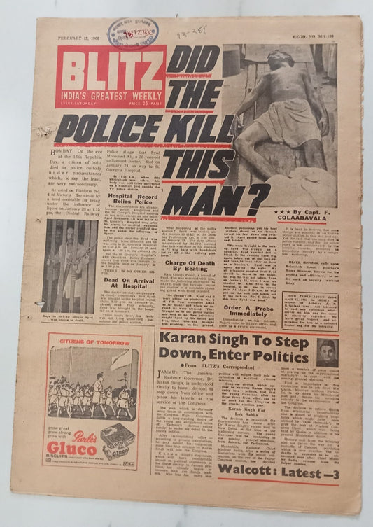 AOP India BLITZ 12 Feb 1966 DID THE POLICE KILL THIS MAN ? (R )
